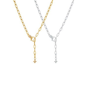 ⭐️18K Paperclip Lariat Diamond Universal Clasp Star Charm Necklace | 19.6"