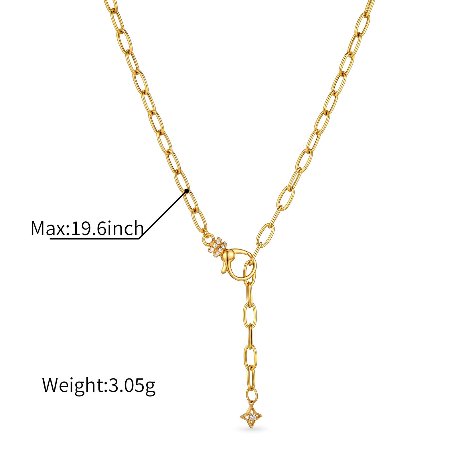 18K Solid Gold Diamond Universal Clasp Paperclip Chain Necklace