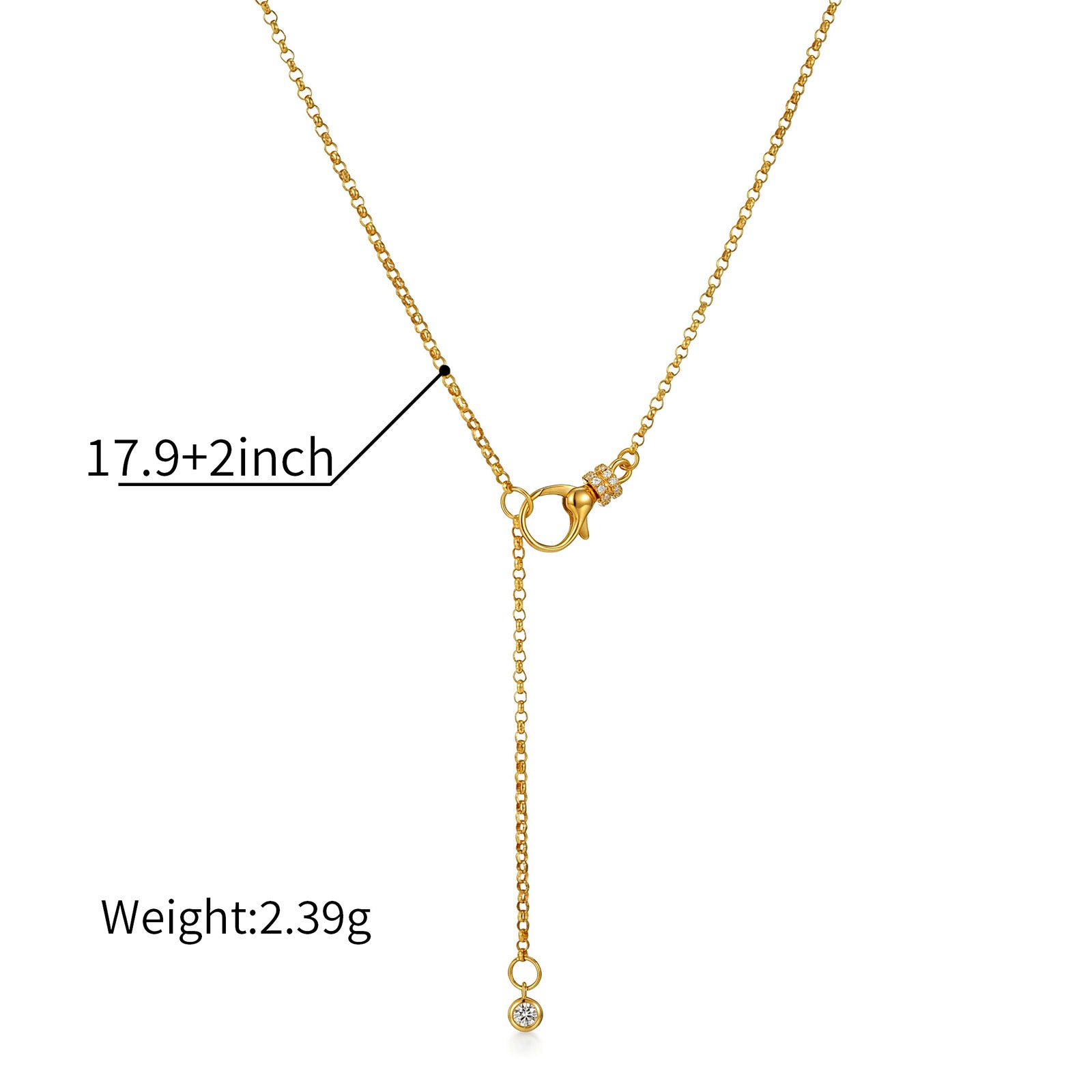 18K Solid Gold Tiny Diamond Adjustable Thin Chain Necklace