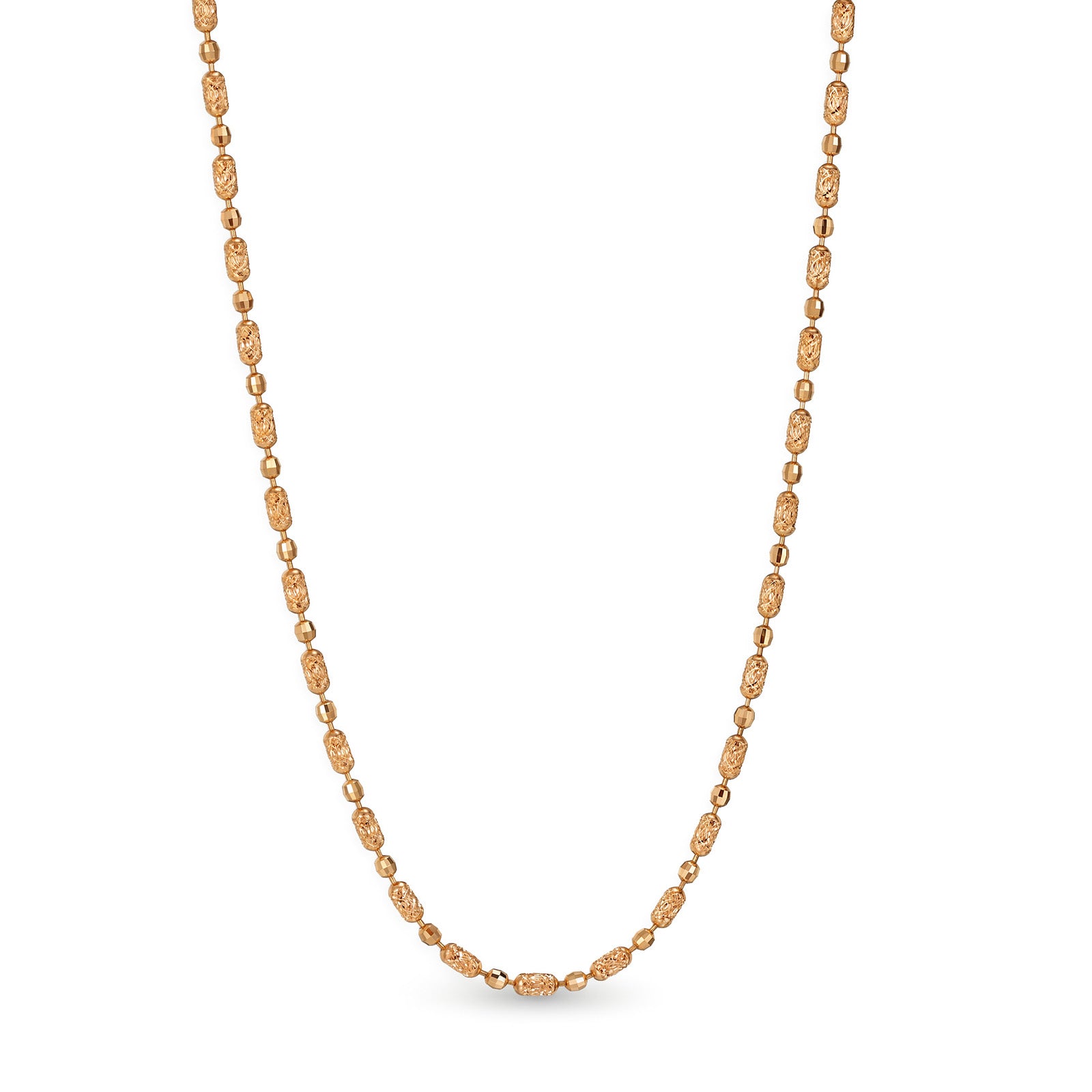 18K Solid Rose Gold Diamond-Cut Bead Chain Necklace