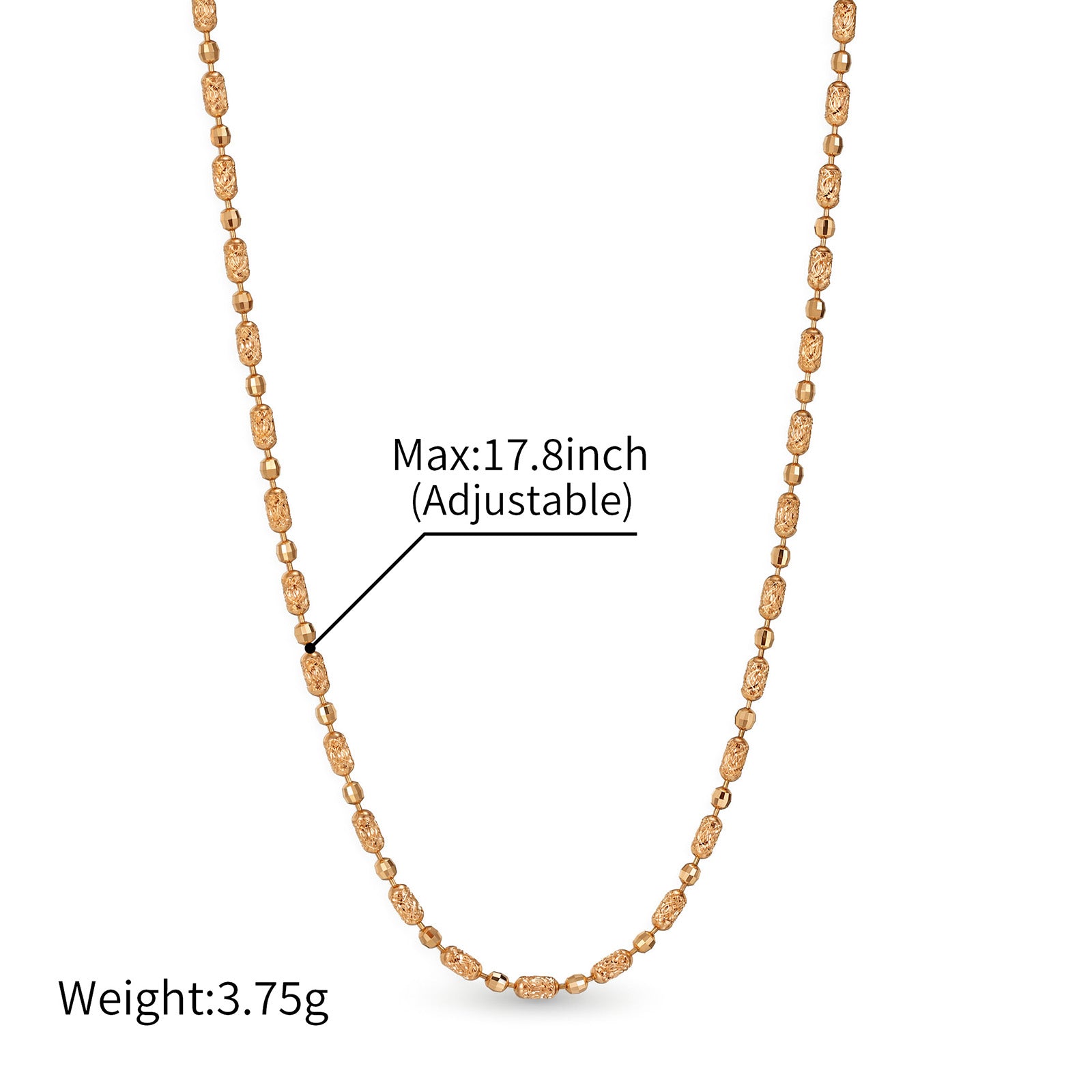 18K Solid Rose Gold Diamond-Cut Bead Chain Necklace