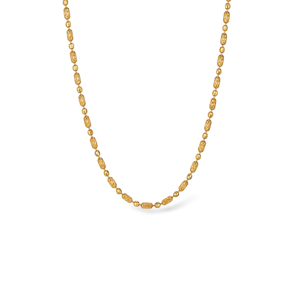 18K Yellow Gold Diamond-Cut Bead Necklace | 17.9"/19.7"