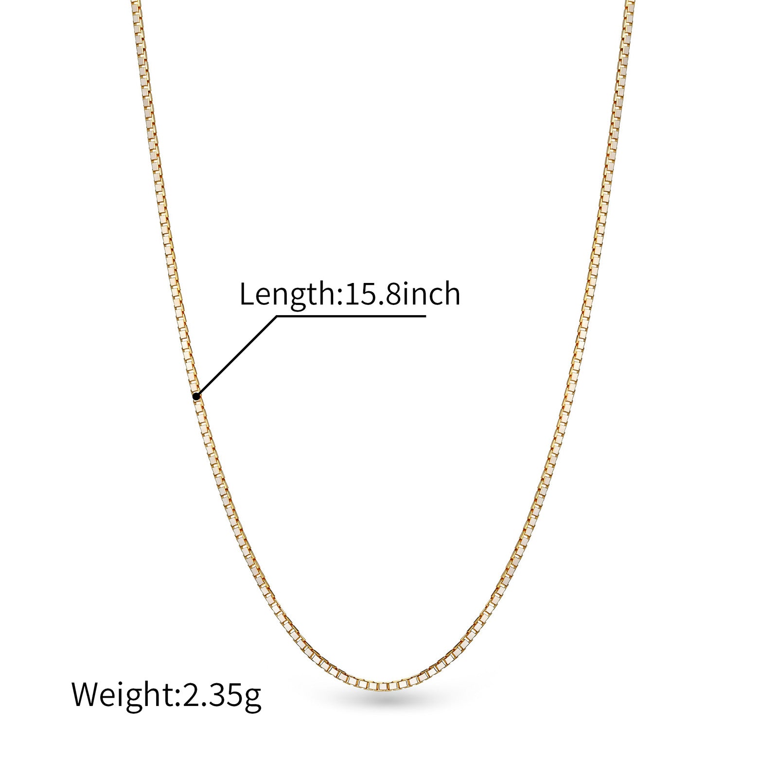 18K Solid Two-Tone White & Yellow Gold Mini Square Box Chain Necklace