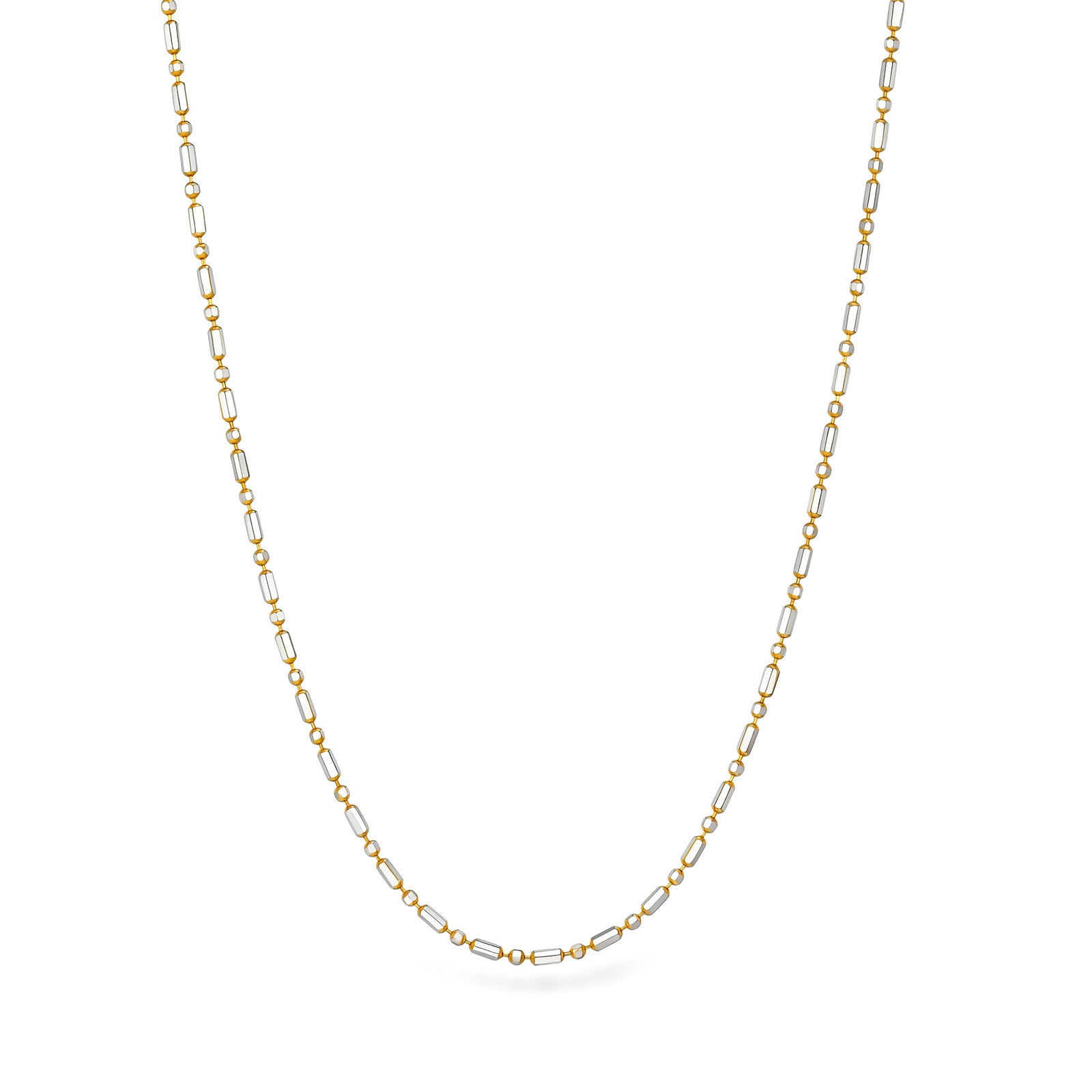 18K Solid Two-Tone White & Yellow Gold Bead Bar Chain Necklace