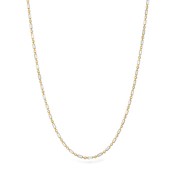 18K Solid Two-Tone White & Yellow Gold Bead Bar Chain Necklace