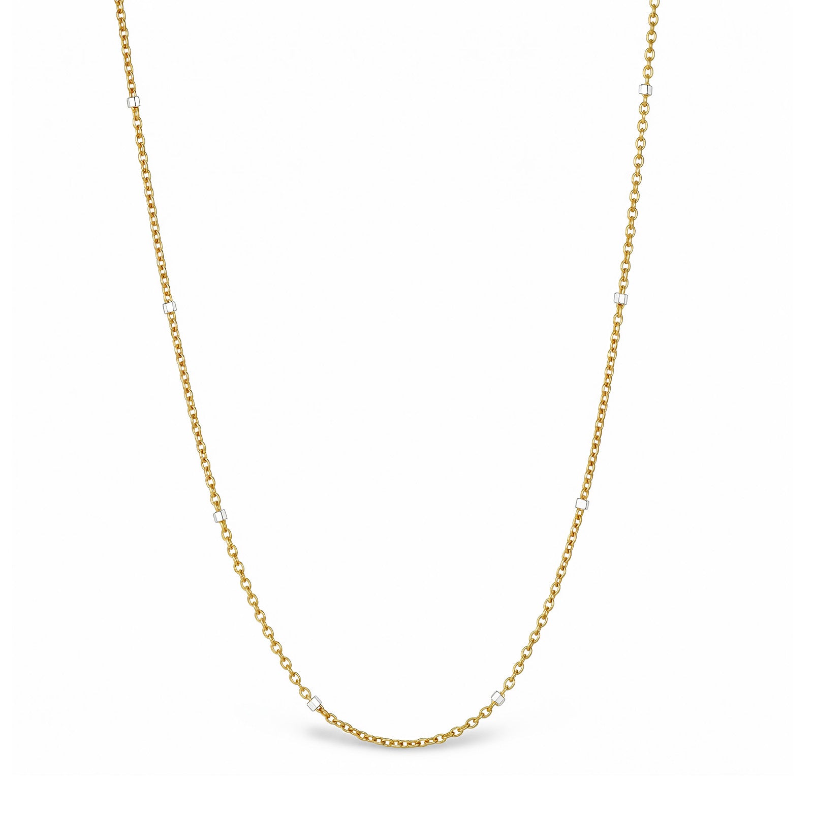 18K Solid Two-Tone White & Yellow Gold Thin Chain Necklace