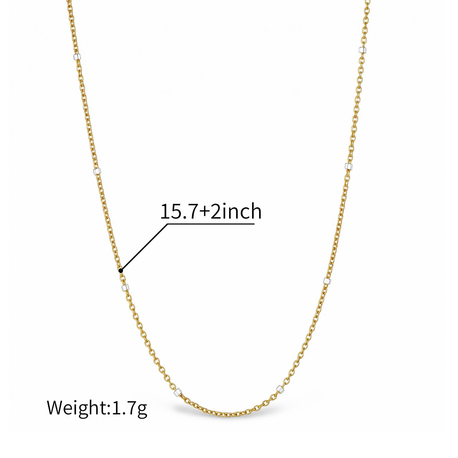 18K Solid Two-Tone White & Yellow Gold Thin Chain Necklace
