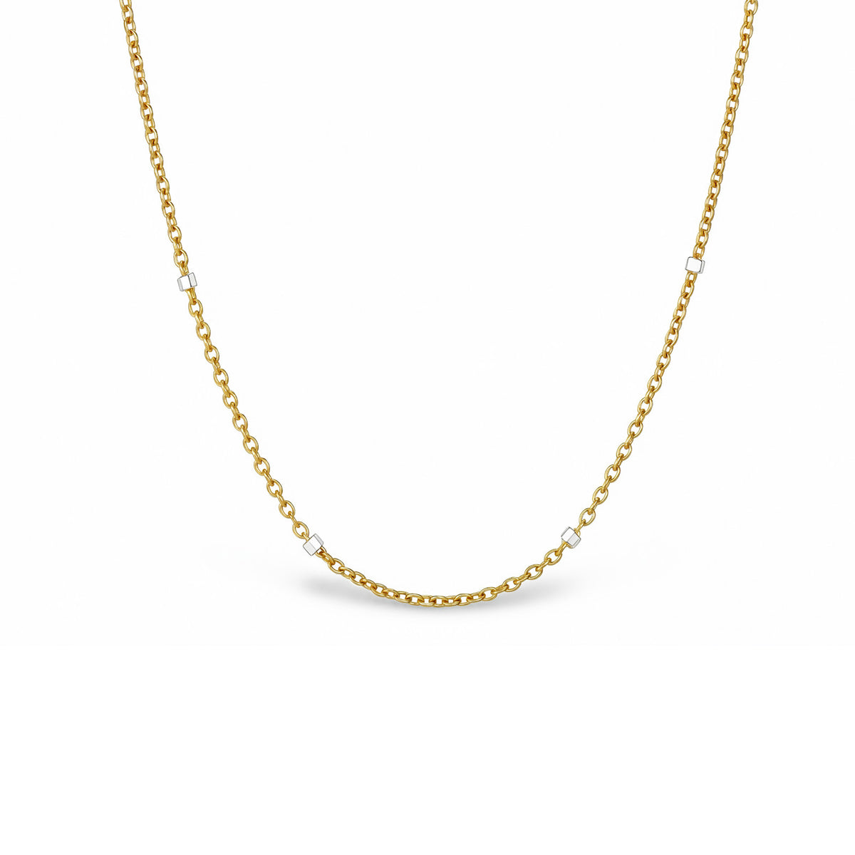 18K Two-Tone Thin Chain with Square Inlays Necklace | 15.7"+2"