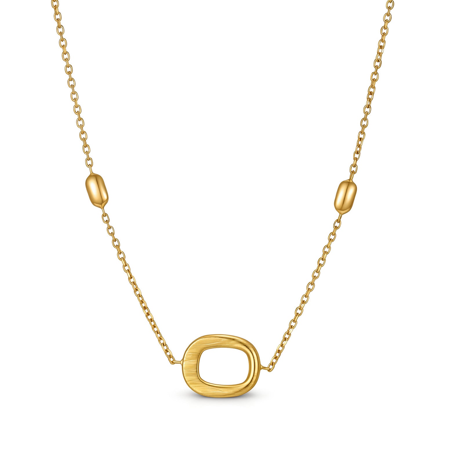 18K Solid Gold Oval Cutout Station Necklace