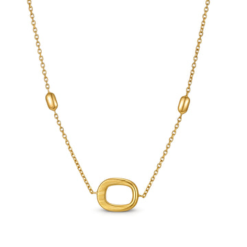 18K Solid Gold Oval Cutout Station Necklace