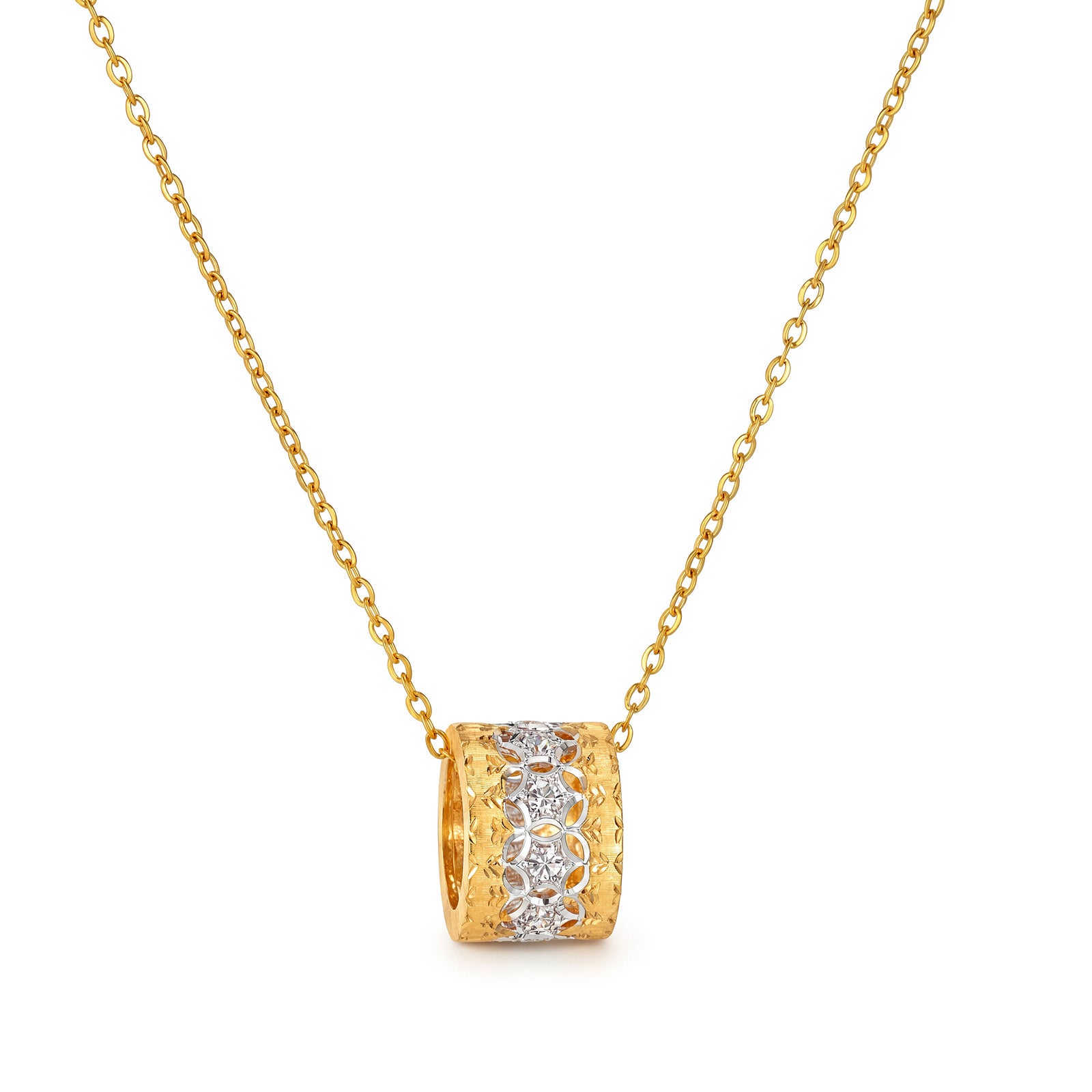 18K Solid Gold  Two-Tone Natural Diamond Cylindrical Pendant（Only Pendant）