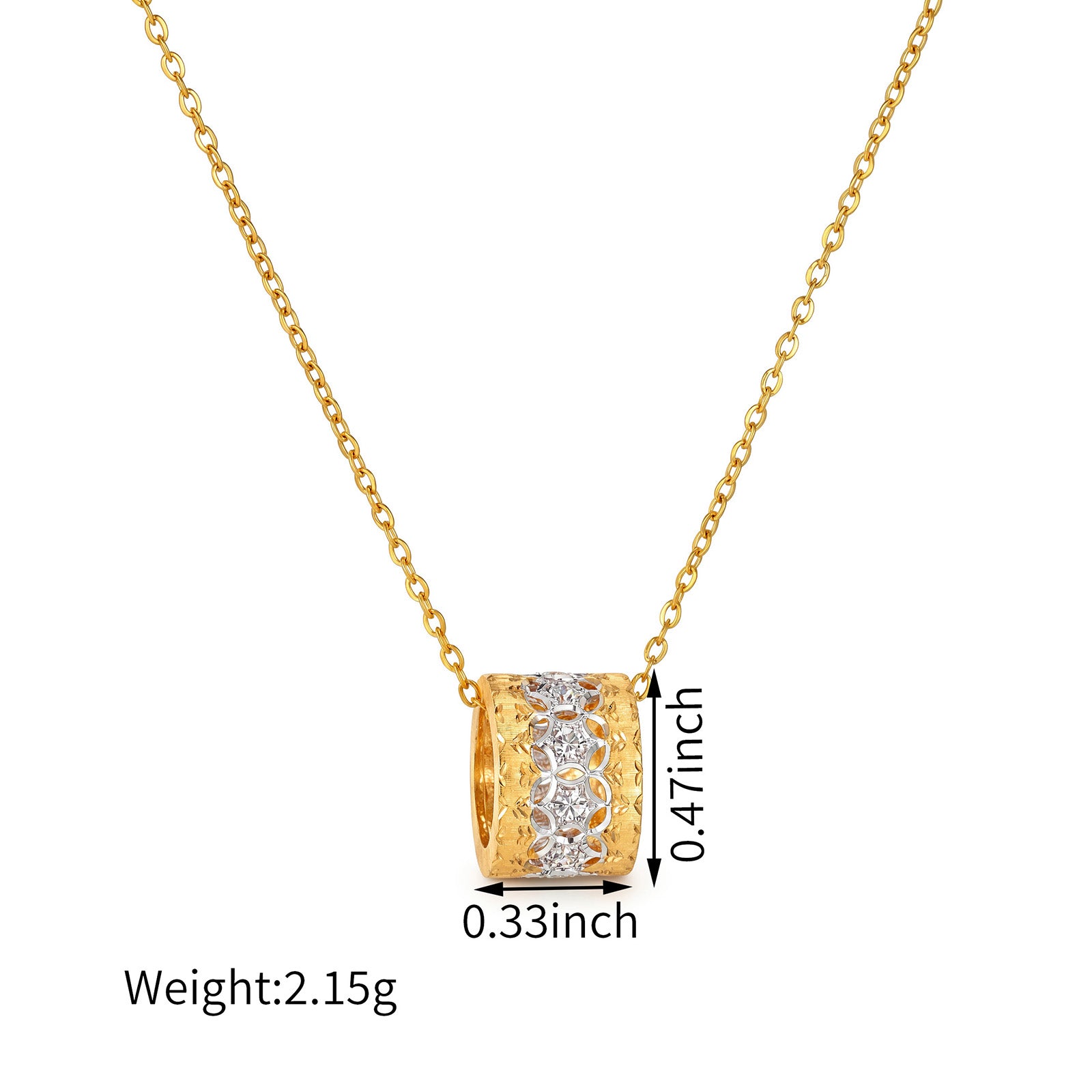 18K Solid Gold  Two-Tone Natural Diamond Cylindrical Pendant（Only Pendant）