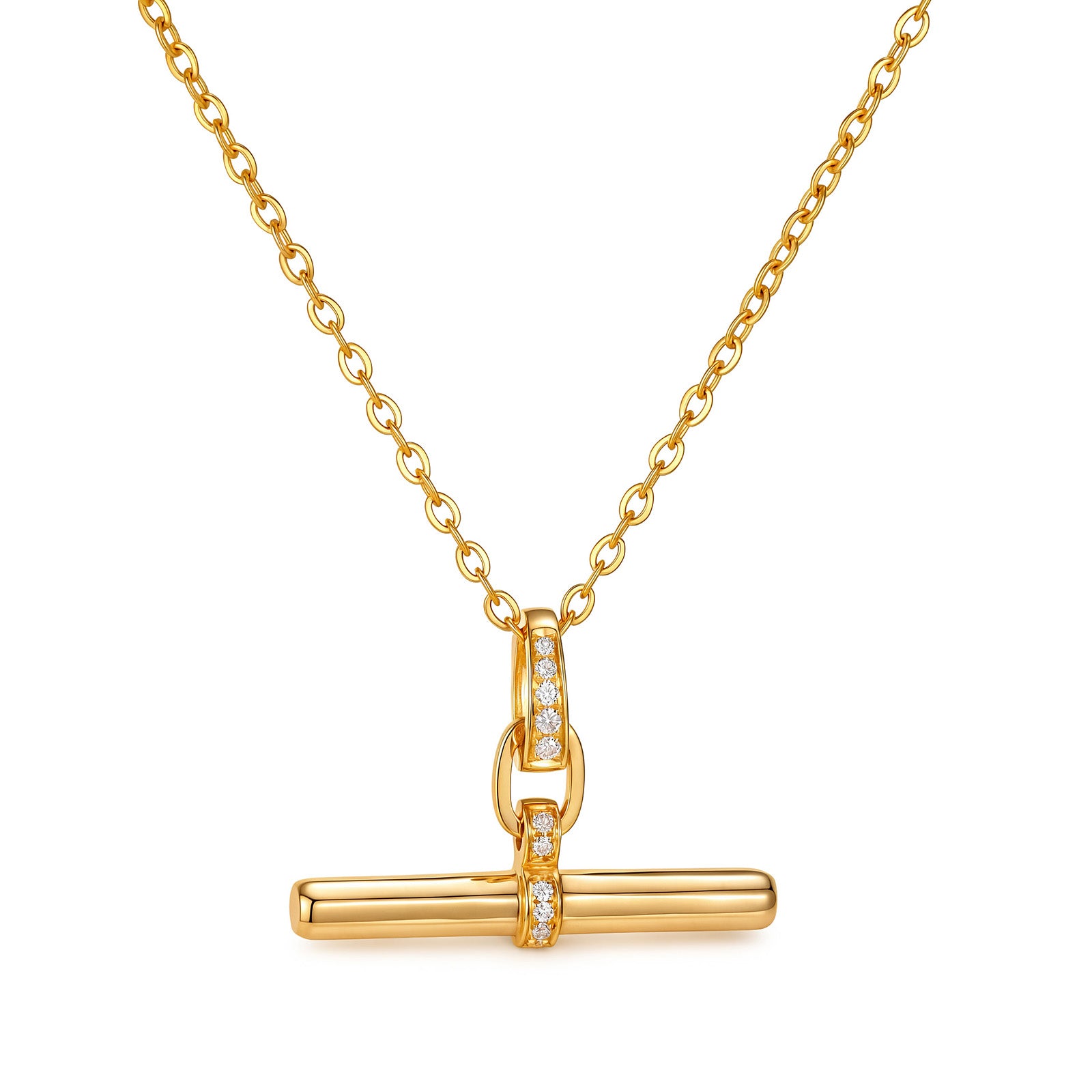 18K Solid Gold Natural Diamond T-Bar Balance Pendant(Only Pandant)