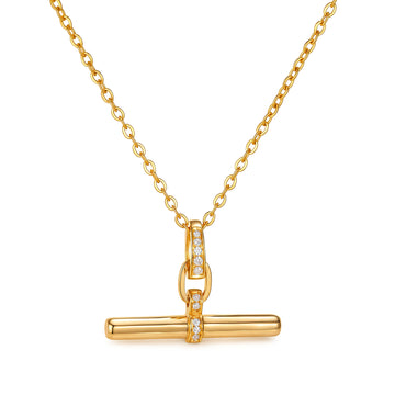 18K Solid Gold Natural Diamond T-Bar Balance Pendant(Only Pandant)