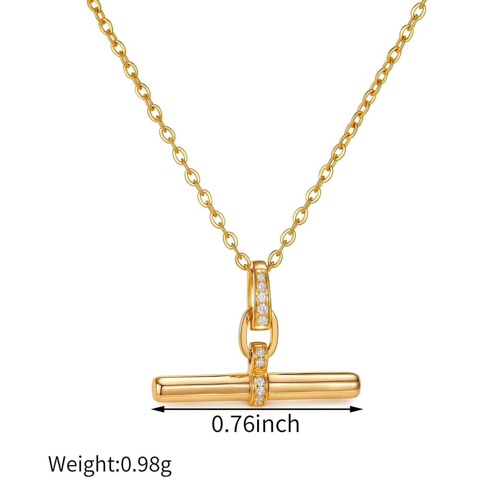 18K Solid Gold Natural Diamond T-Bar Balance Pendant(Only Pandant)