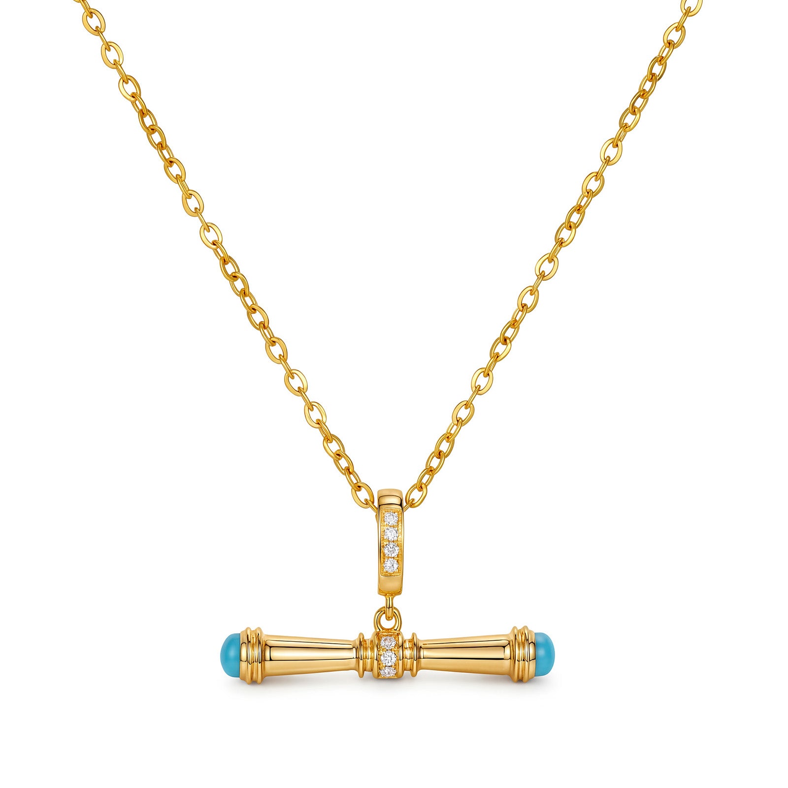 18K Solid Gold Turquoise T-Bar Balance Pendant（Only Pendant）