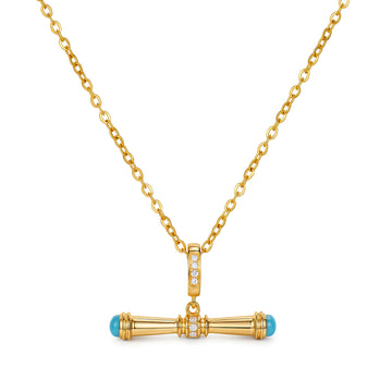 18K Solid Gold Turquoise T-Bar Balance Pendant（Only Pendant）