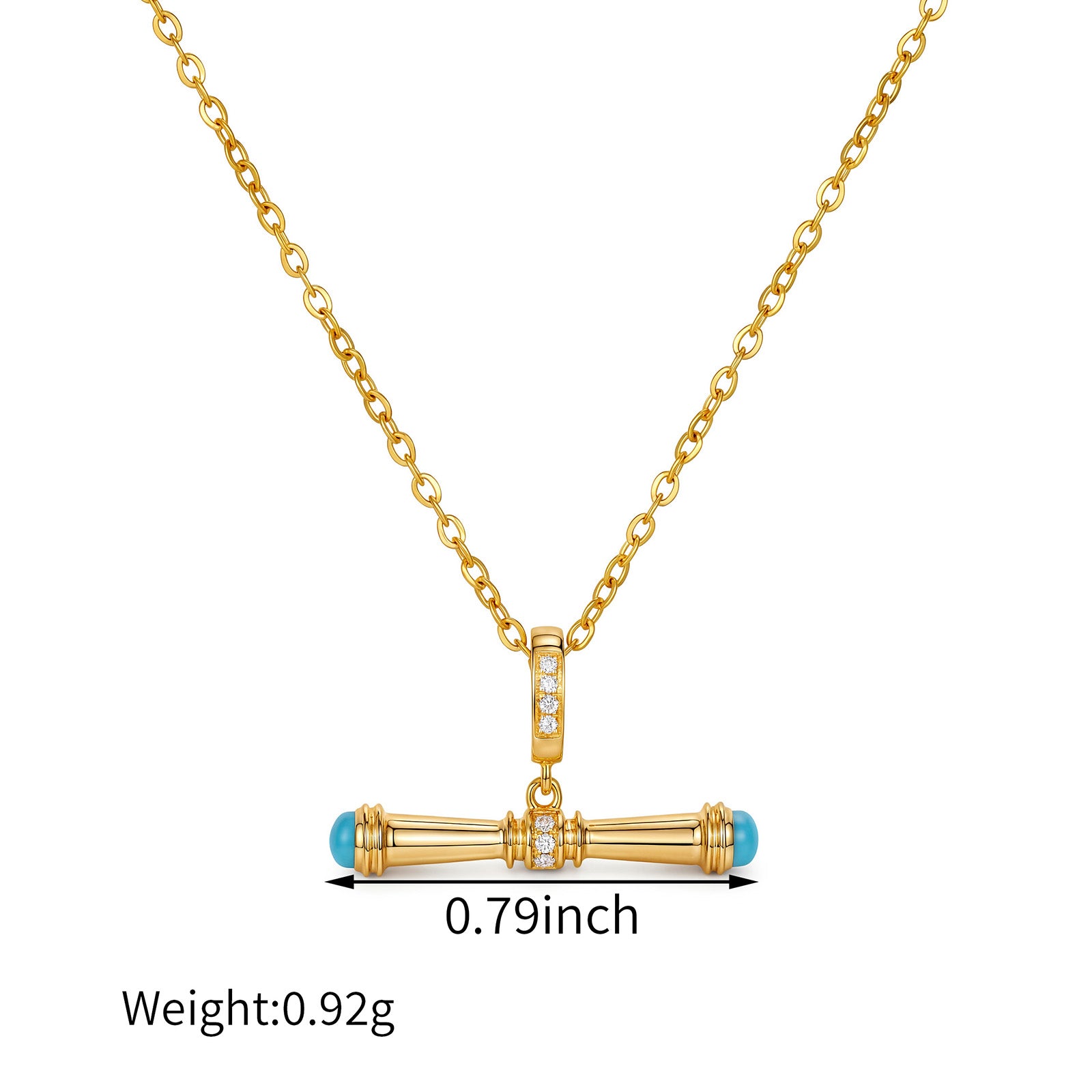18K Solid Gold Turquoise T-Bar Balance Pendant（Only Pendant）