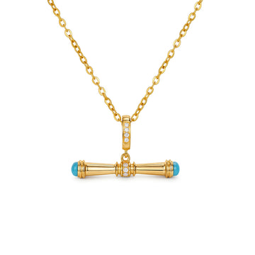 Turquoise-Capped Diamond Bar Pendant in 18K Gold