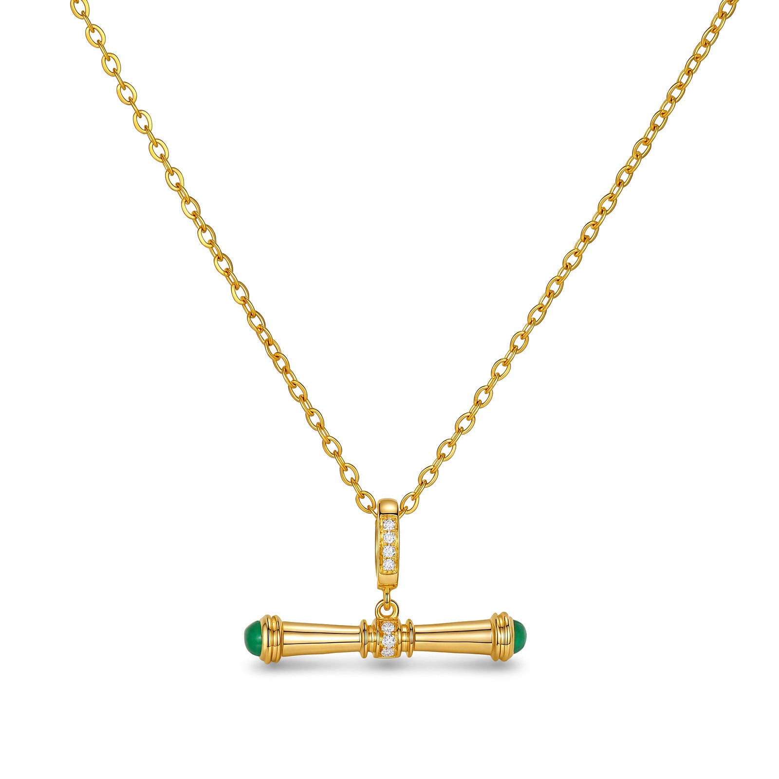 18K Solid Gold Emerald Balance T-Bar Pendant(Only Pandant)