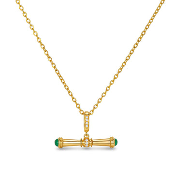 18K Solid Gold Emerald Balance T-Bar Pendant(Only Pandant)