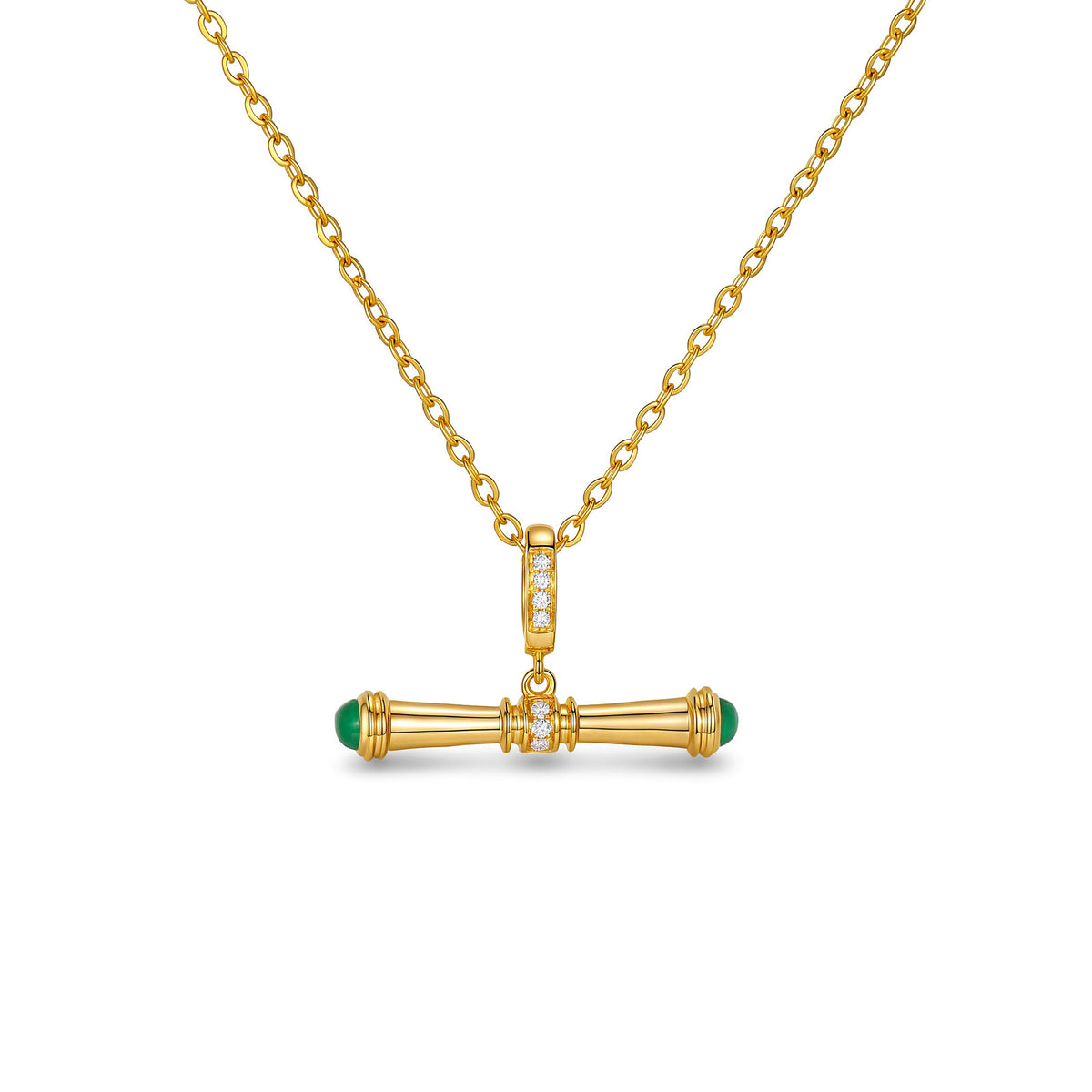 ⭐️Emerald & Diamond Bar Pendant in K18 Gold (Pendant Only)