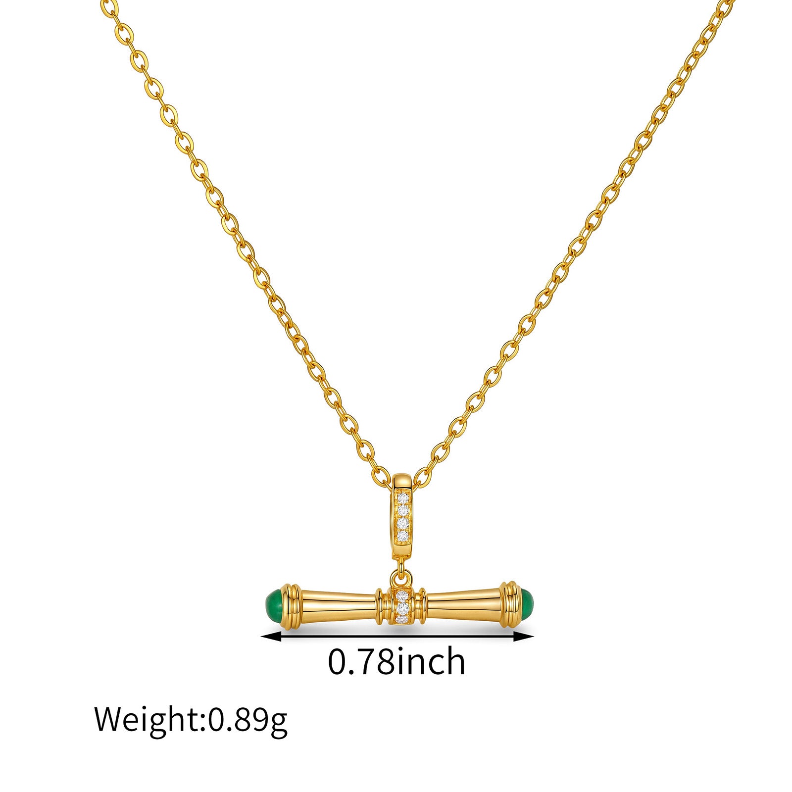 18K Solid Gold Emerald Balance T-Bar Pendant(Only Pandant)