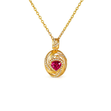 ⭐️Natural Unheated Ruby & Diamond Heart Brushed Swirl Pendant in 18K Yellow Gold (Pendant Only)