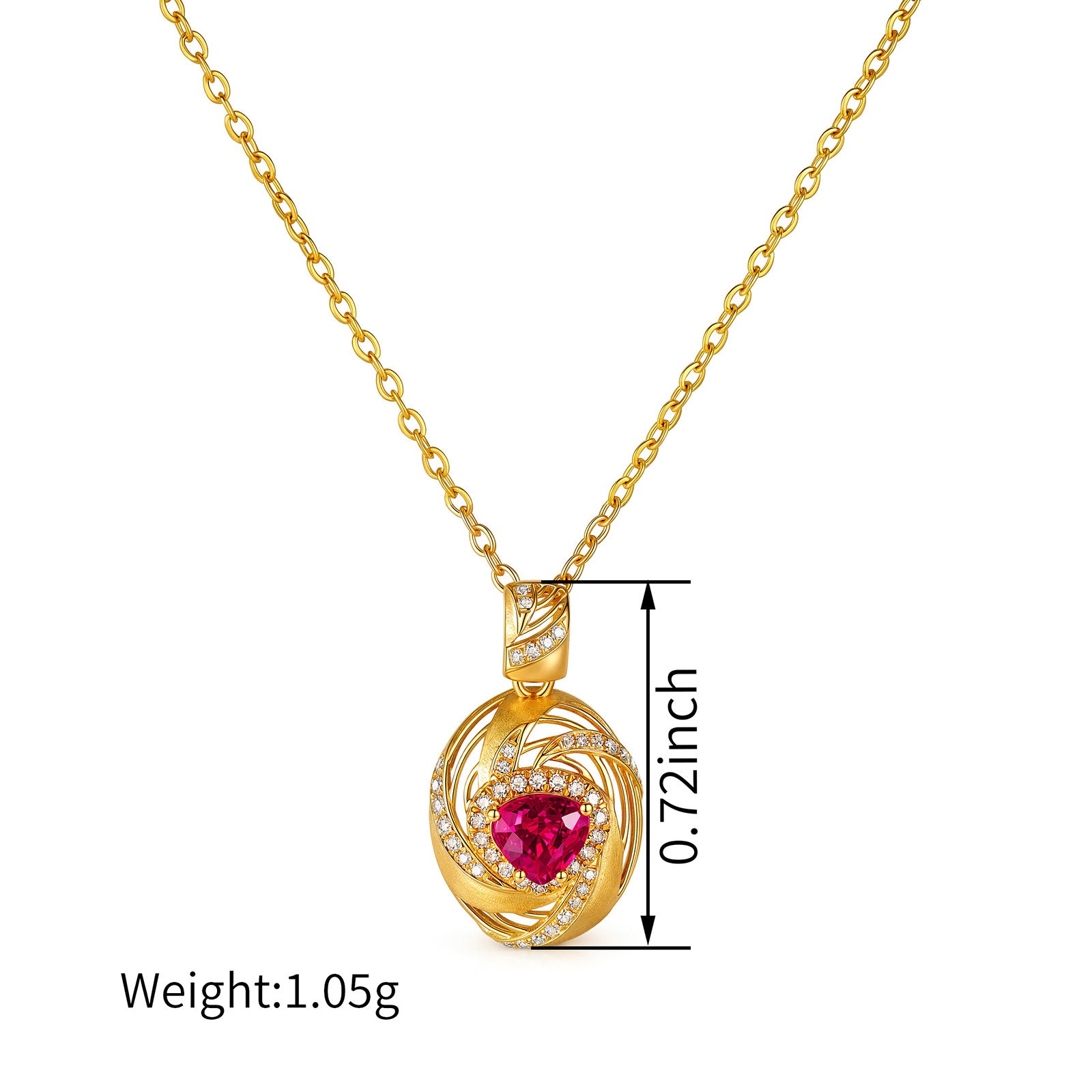 Natural Unheated Ruby & Diamond Heart Brushed Swirl Pendant in 18K Yellow Gold (Pendant Only)