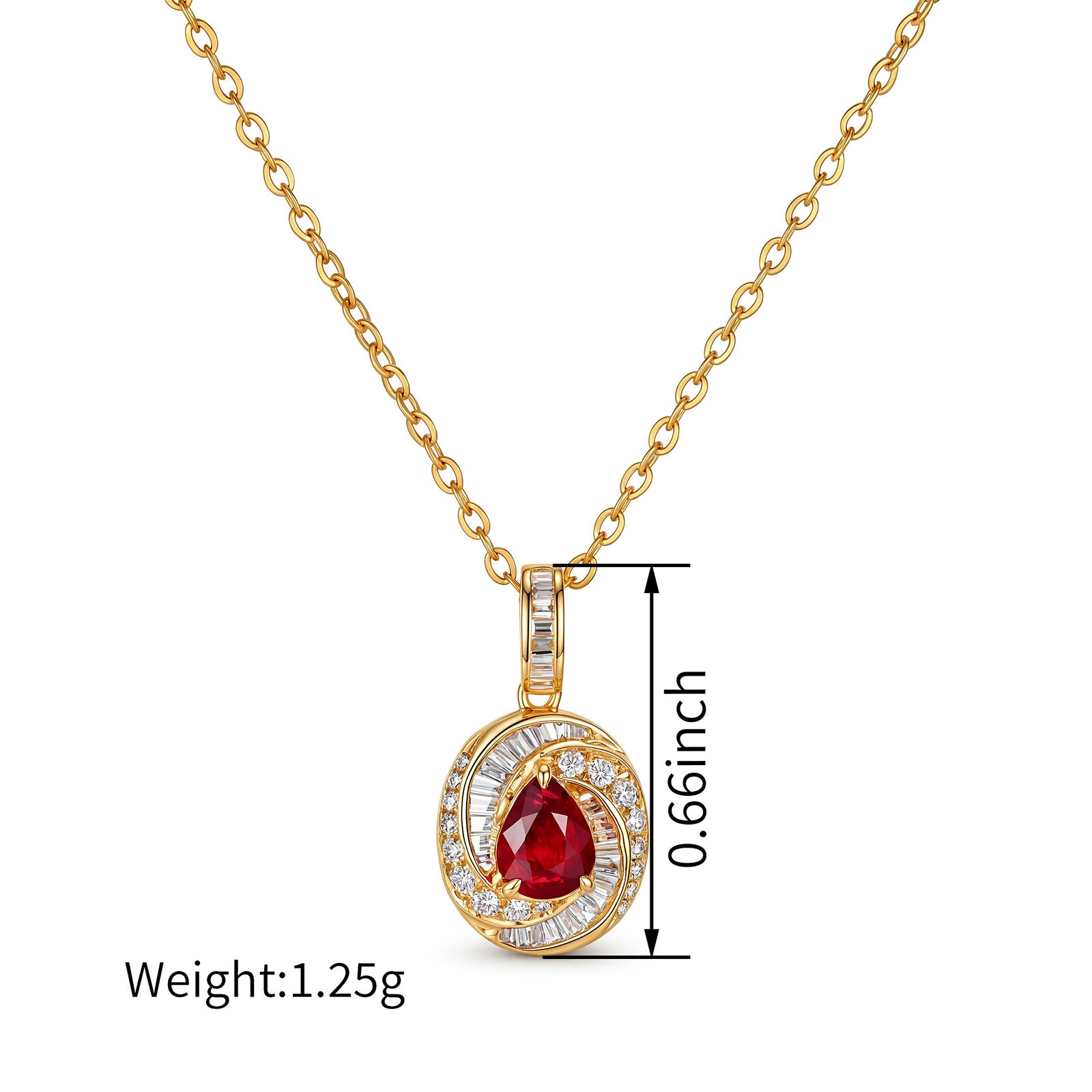 Natural Unheated Ruby & Diamond Pear Double Halo Pendant in 18K Yellow Gold (Pendant Only)