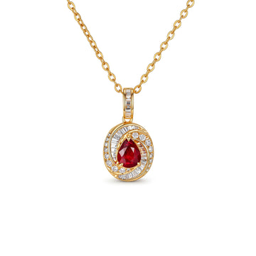 ⭐️Natural Unheated Ruby & Diamond Pear Double Halo Pendant in 18K Yellow Gold (Pendant Only)