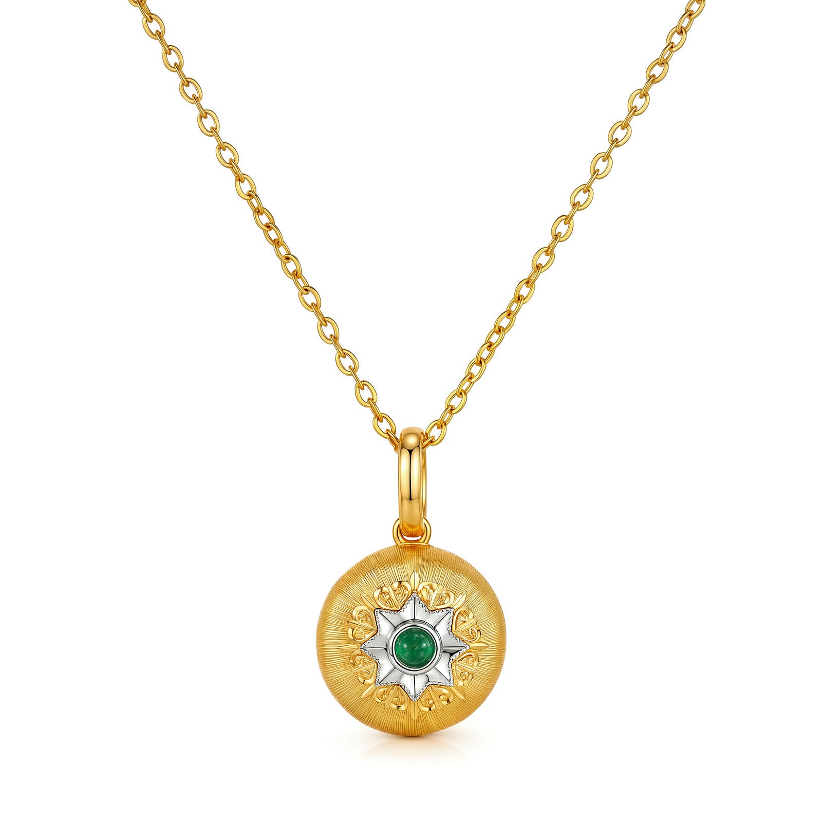18K Yellow Gold Brushed Mini Round Ball Emerald Pendant (Pendant Only)
