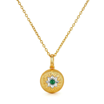 18K Yellow Gold Brushed Mini Round Ball Emerald Pendant (Pendant Only)