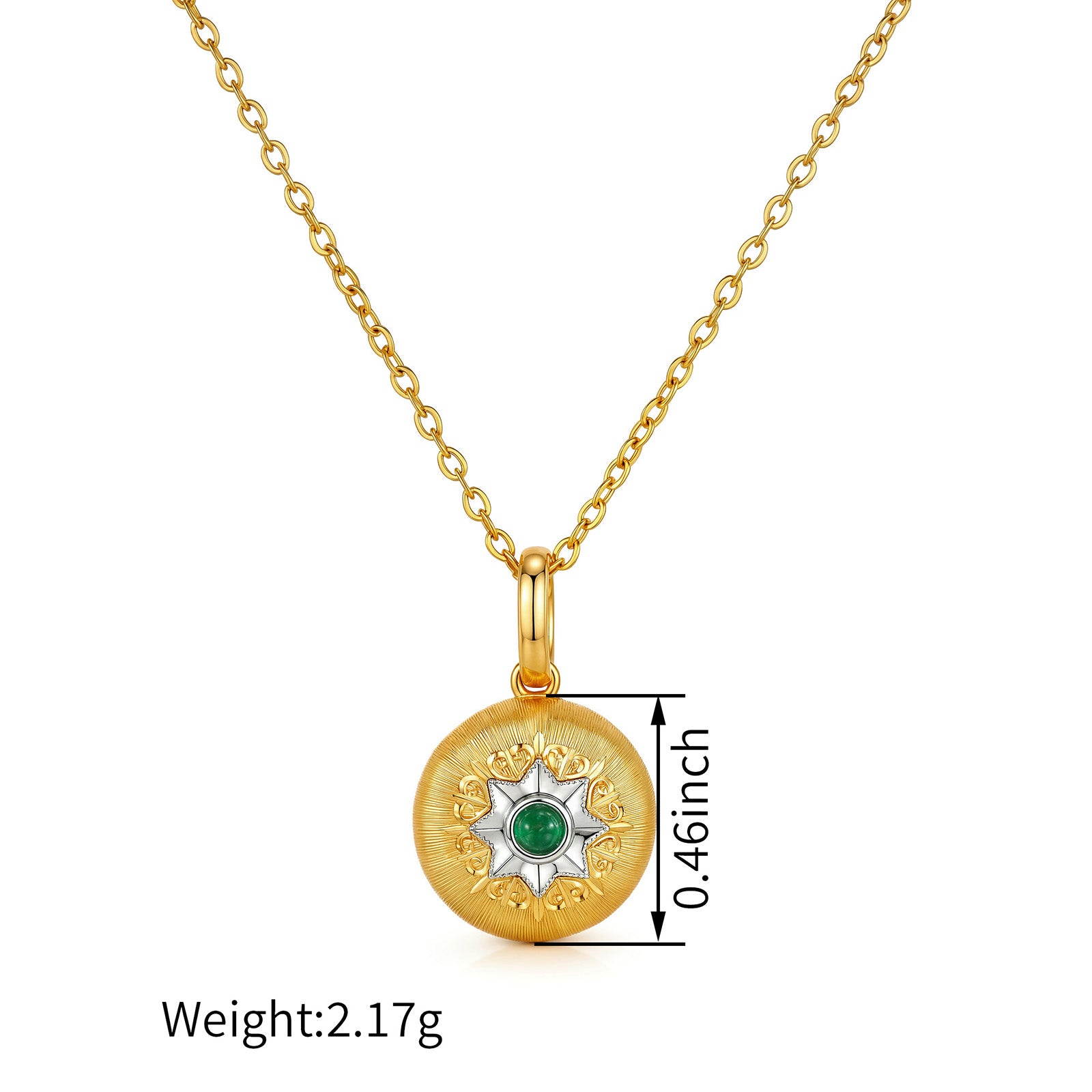 18K Yellow Gold Brushed Mini Round Ball Emerald Pendant (Pendant Only)