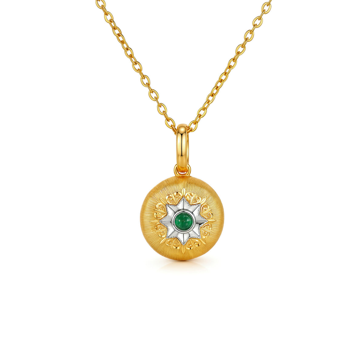 ⭐️Natural Emerald & Diamond Brushed Mini Round Ball Pendant in 18K Yellow Gold(Pendant Only)