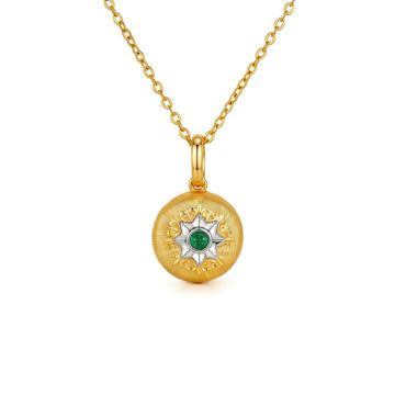 ⭐️Natural Emerald & Diamond Brushed Mini Round Ball Pendant in 18K Yellow Gold(Pendant Only)