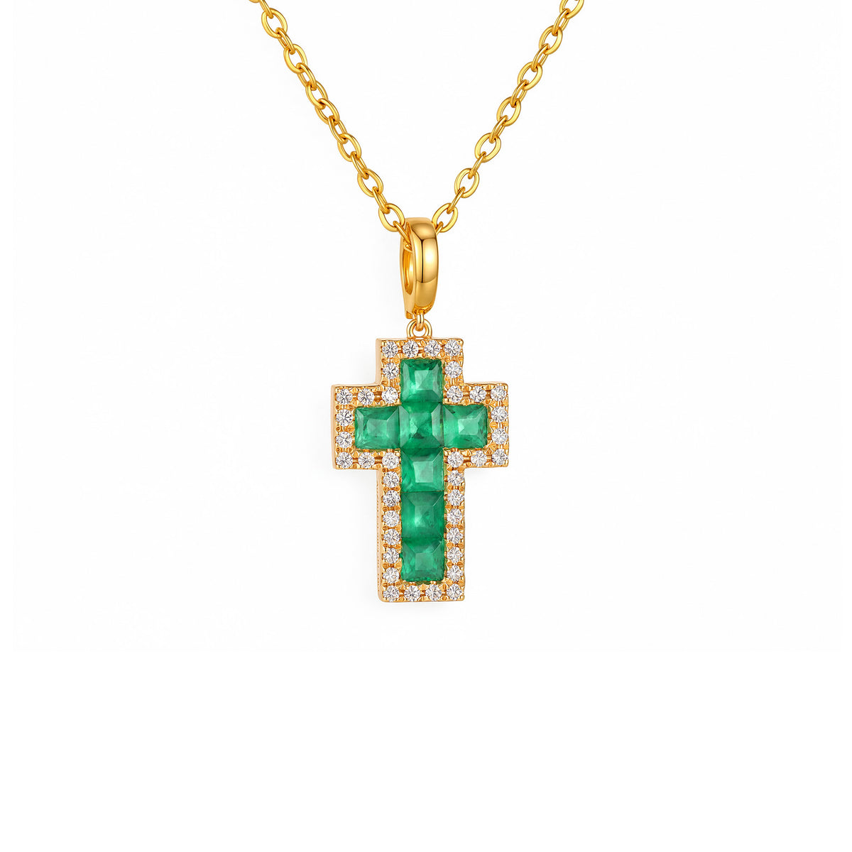 ⭐️0.13ct Natural Emerald & Diamond Cross Pendant 18K Gold (Pendant Only)