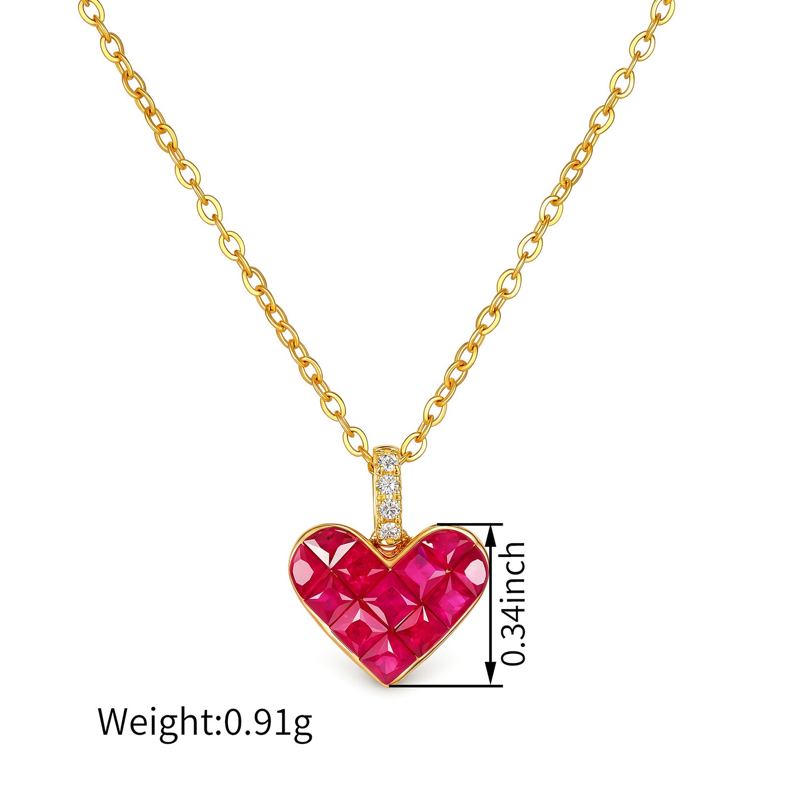 Natural Ruby & Diamond Invisible Set Heart Pendant in 18K Yellow Gold (Pendant Only)