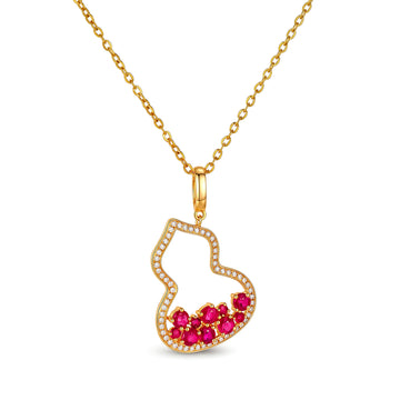18K Solid Gold Hollow Gourd Ruby Pendant（Only Pendant）