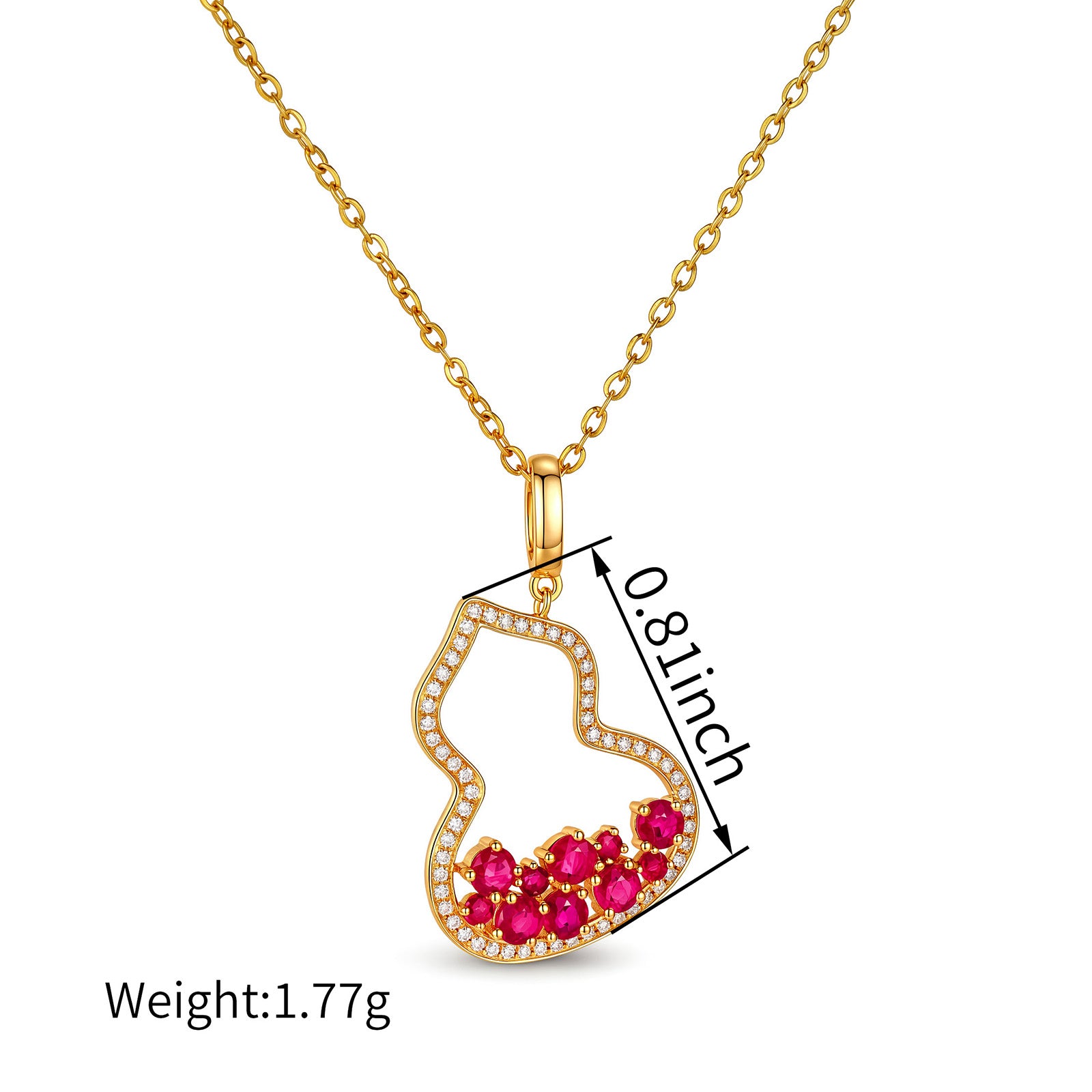 18K Solid Gold Hollow Gourd Ruby Pendant（Only Pendant）