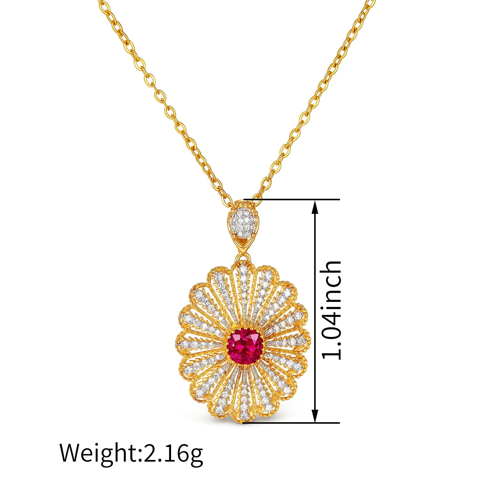 Natural Ruby & Diamond Daisy Flower Pendant in 18K Yellow Gold (Pendant Only)