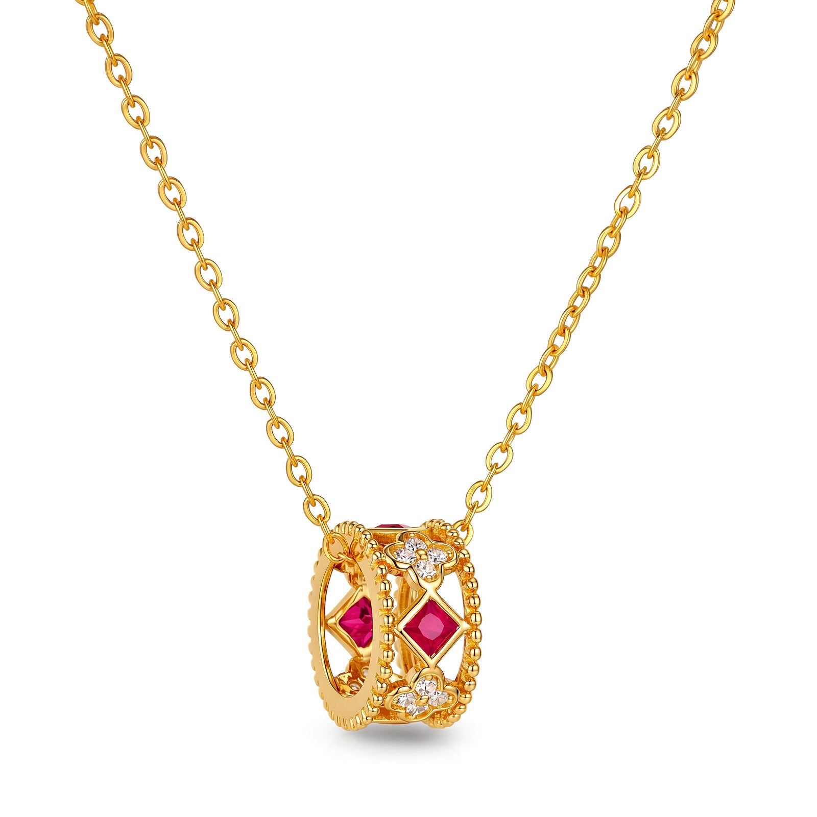 Natural Ruby & Diamond Multi-Purpose Ring Charm Pendant in 18K Yellow Gold (Pendant Only)
