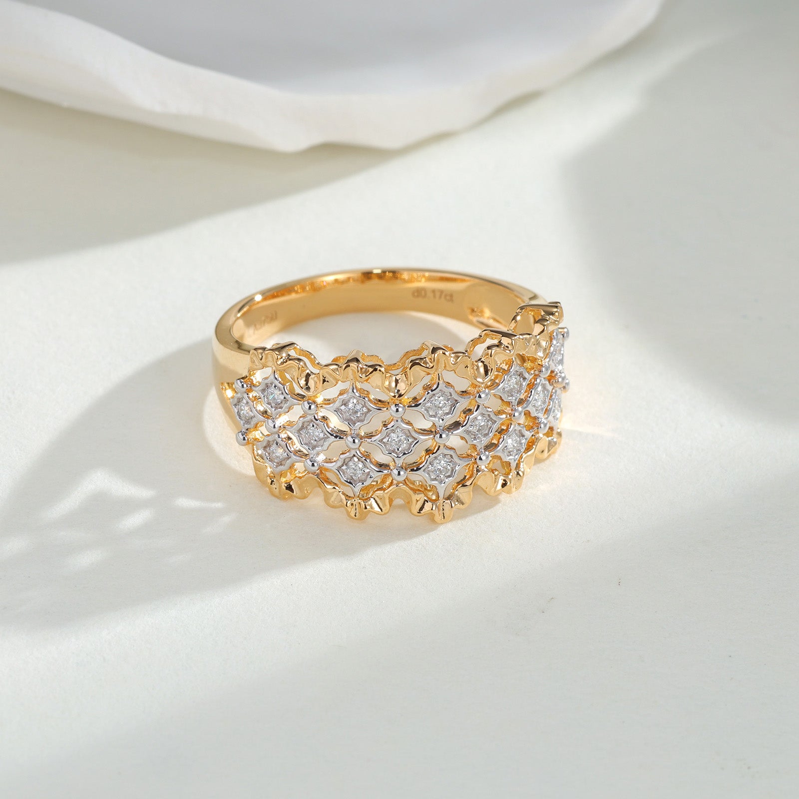 18K Solid Gold Openwork Lattice Natural Diamond Ring