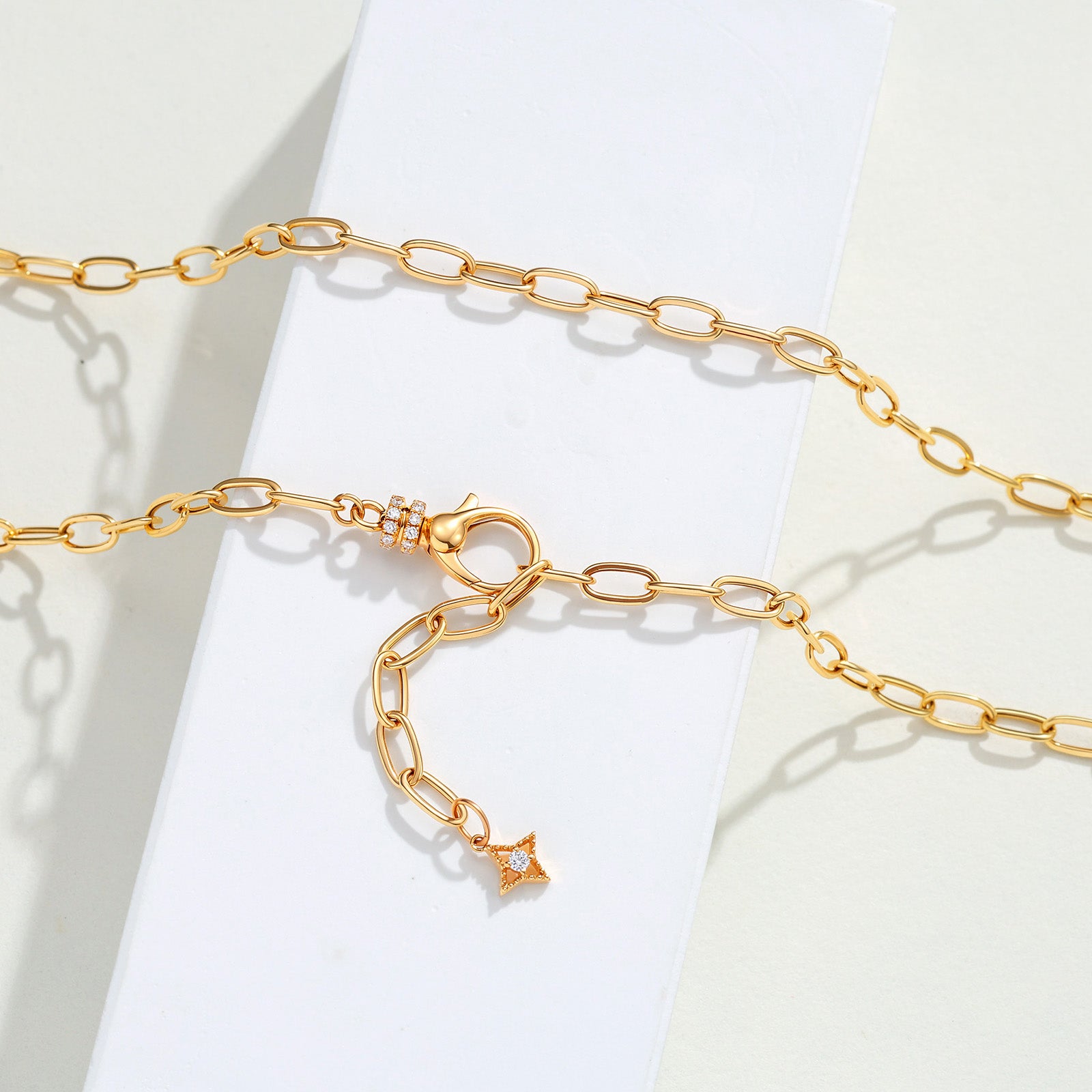 18K Solid Gold Diamond Universal Clasp Paperclip Chain Necklace