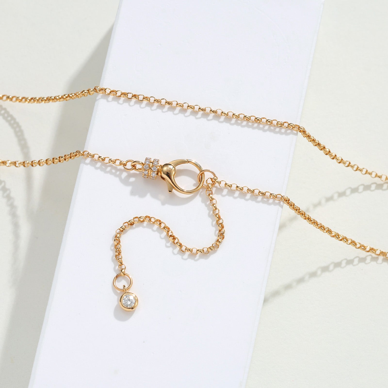 18K Solid Gold Tiny Diamond Adjustable Thin Chain Necklace