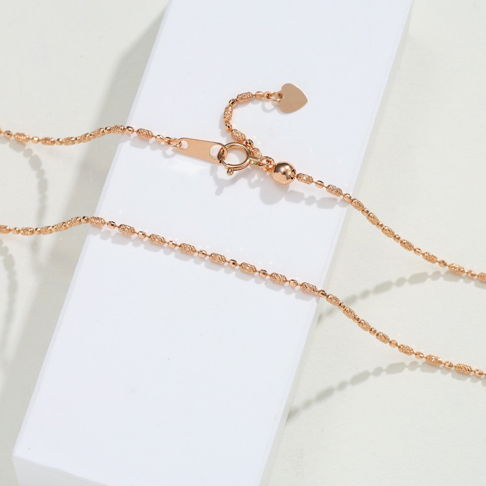 18K Solid Rose Gold Diamond-Cut Bead Chain Necklace