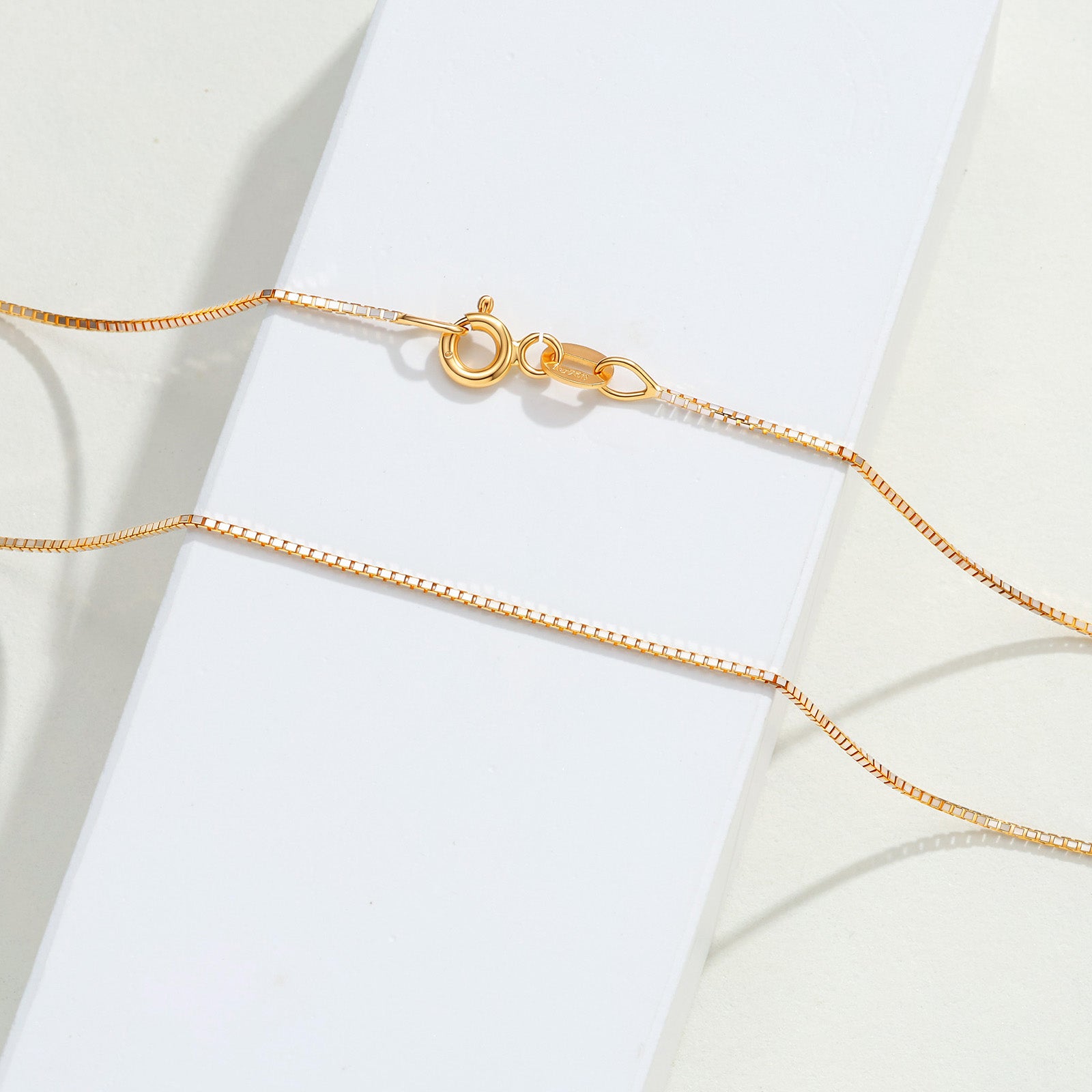 18K Solid Two-Tone White & Yellow Gold Mini Square Box Chain Necklace