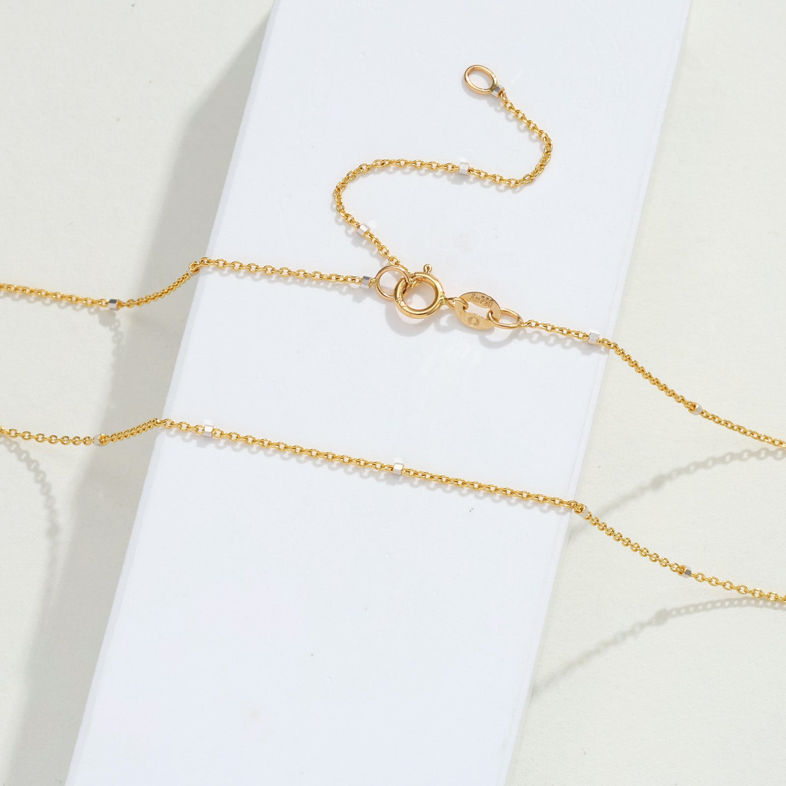 18K Solid Two-Tone White & Yellow Gold Thin Chain Necklace