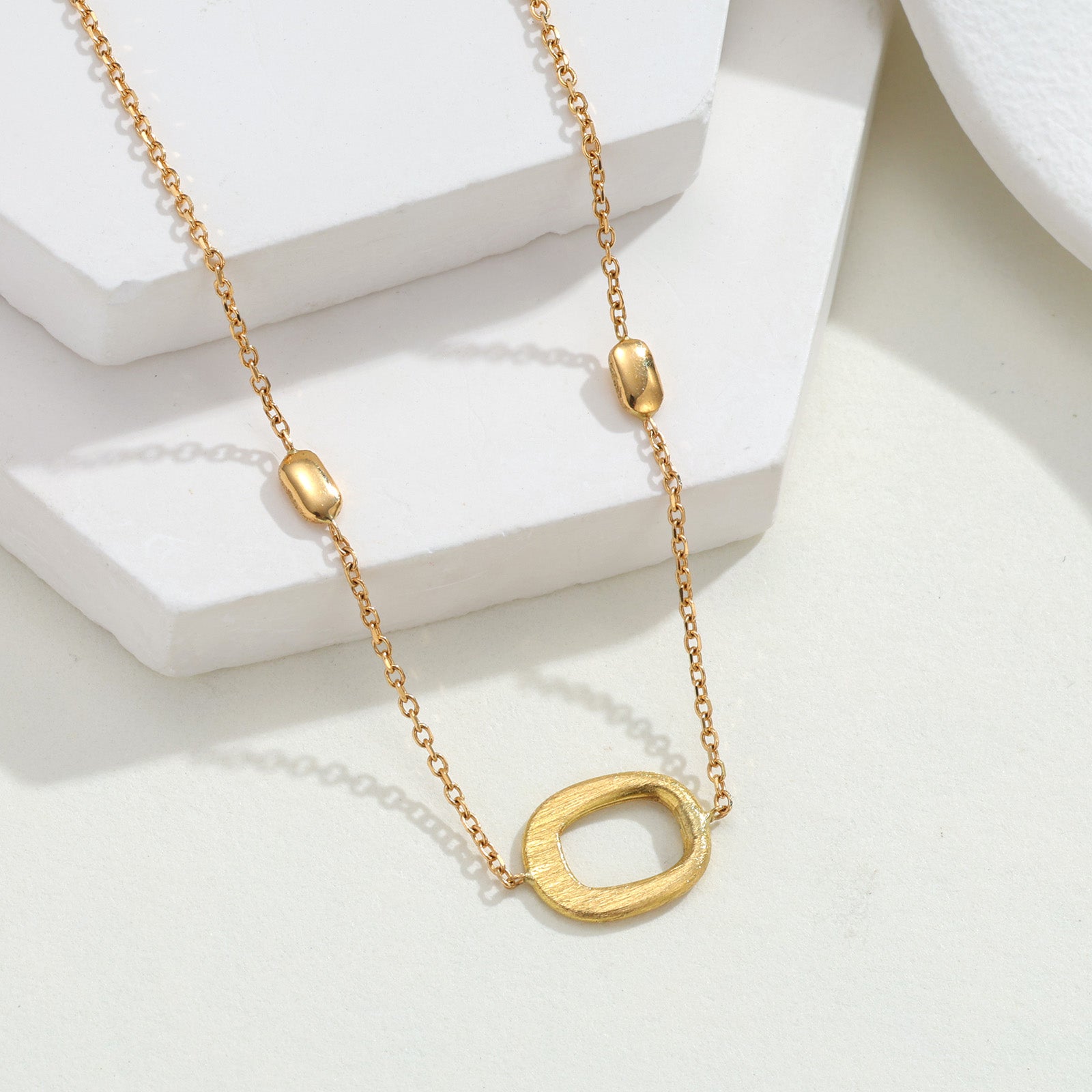 18K Solid Gold Oval Cutout Station Necklace