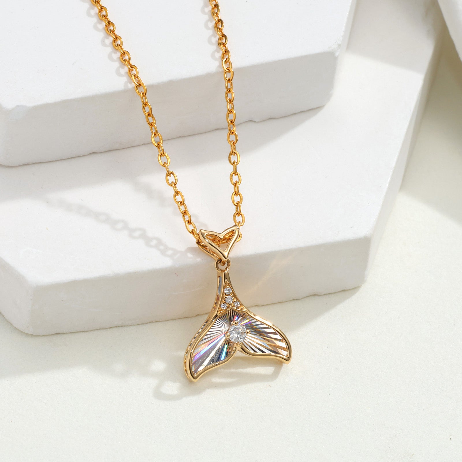 18K Solid Gold Radiant Cut Mermaid Tail Diamond Pendant（Only  Pendant）